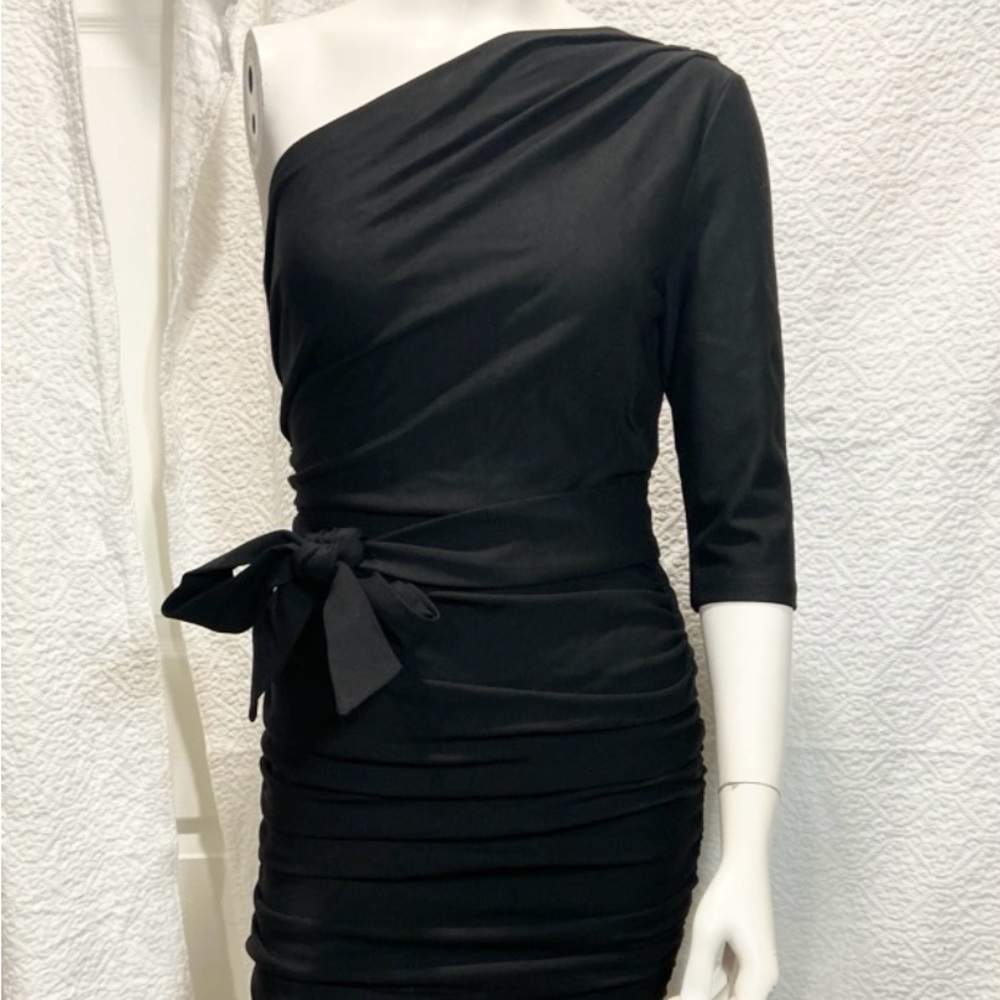 NWT Black Asymmetric One Sleeve Ruched‎ Bodycon Cocktail Party Dress Size M - Picture 2 of 8